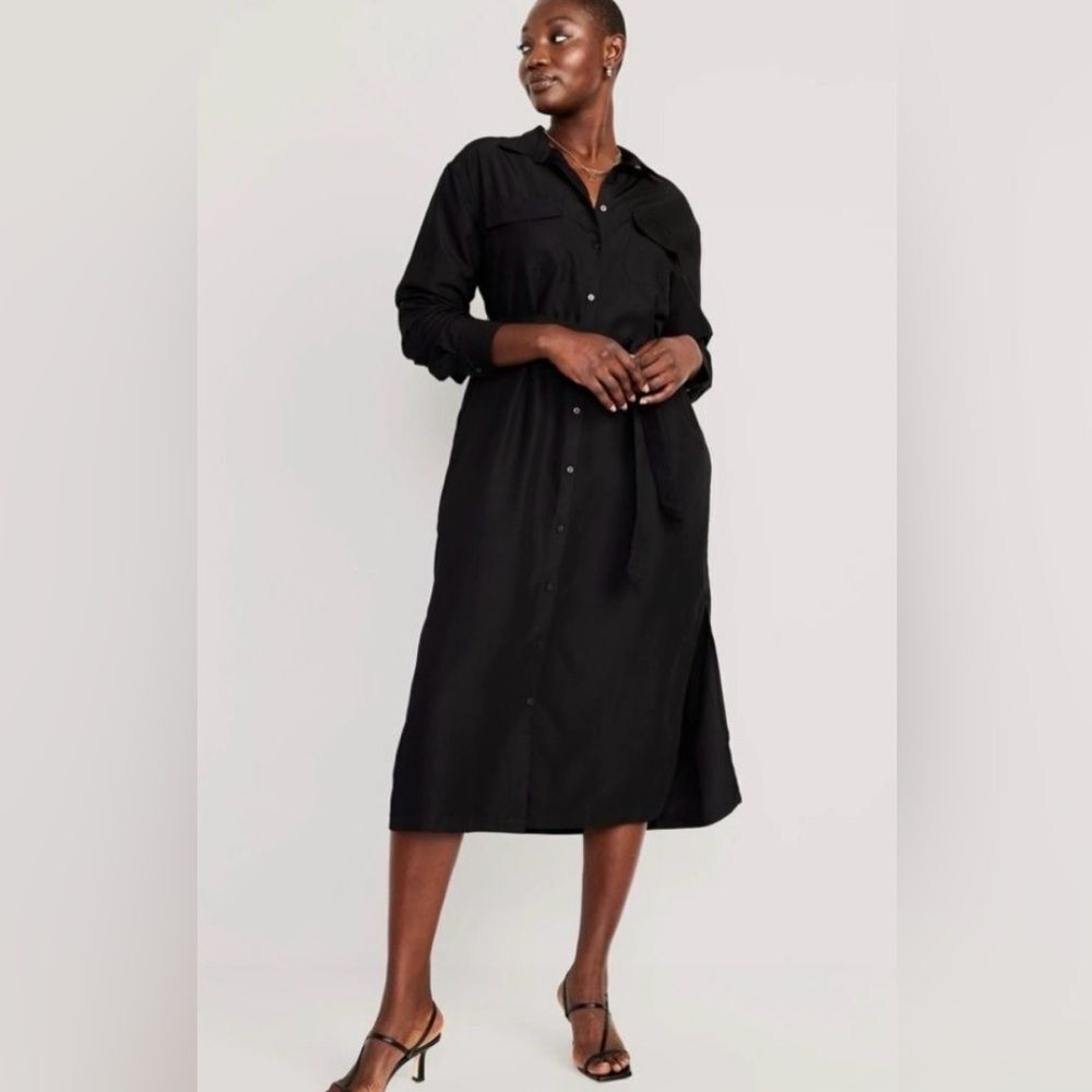 NWOT Old Navy Women’s Plus Size Black Button-Down Belted Midi Dress - Size 2XL